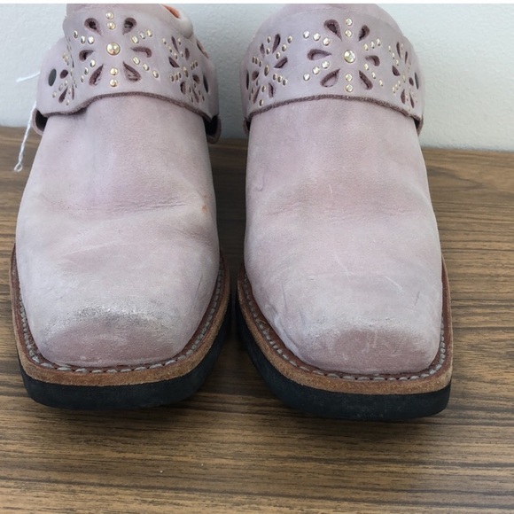 🎀Frye Womens Slip On Western Harness Clogs Mules Light pink laser cut size 6 - Picture 3 of 8